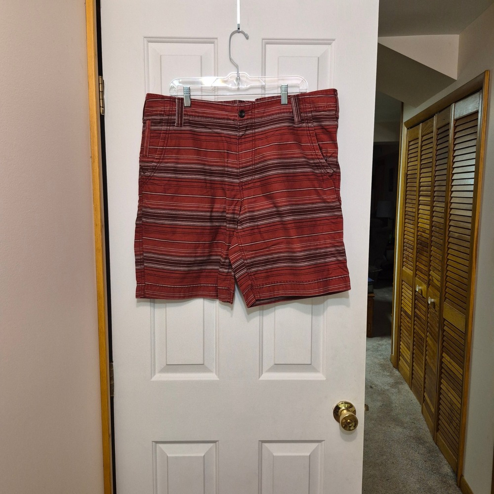Mossimo Supply Co Mens Red Striped Flat Front Cotton Shorts Size 40 Casual Surf